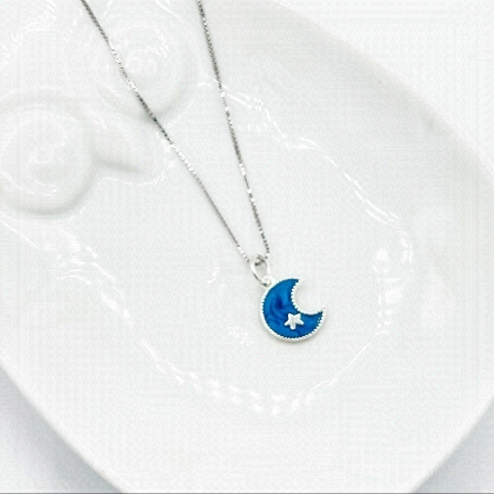 𝅺925 necklace with turquoise moon charm.